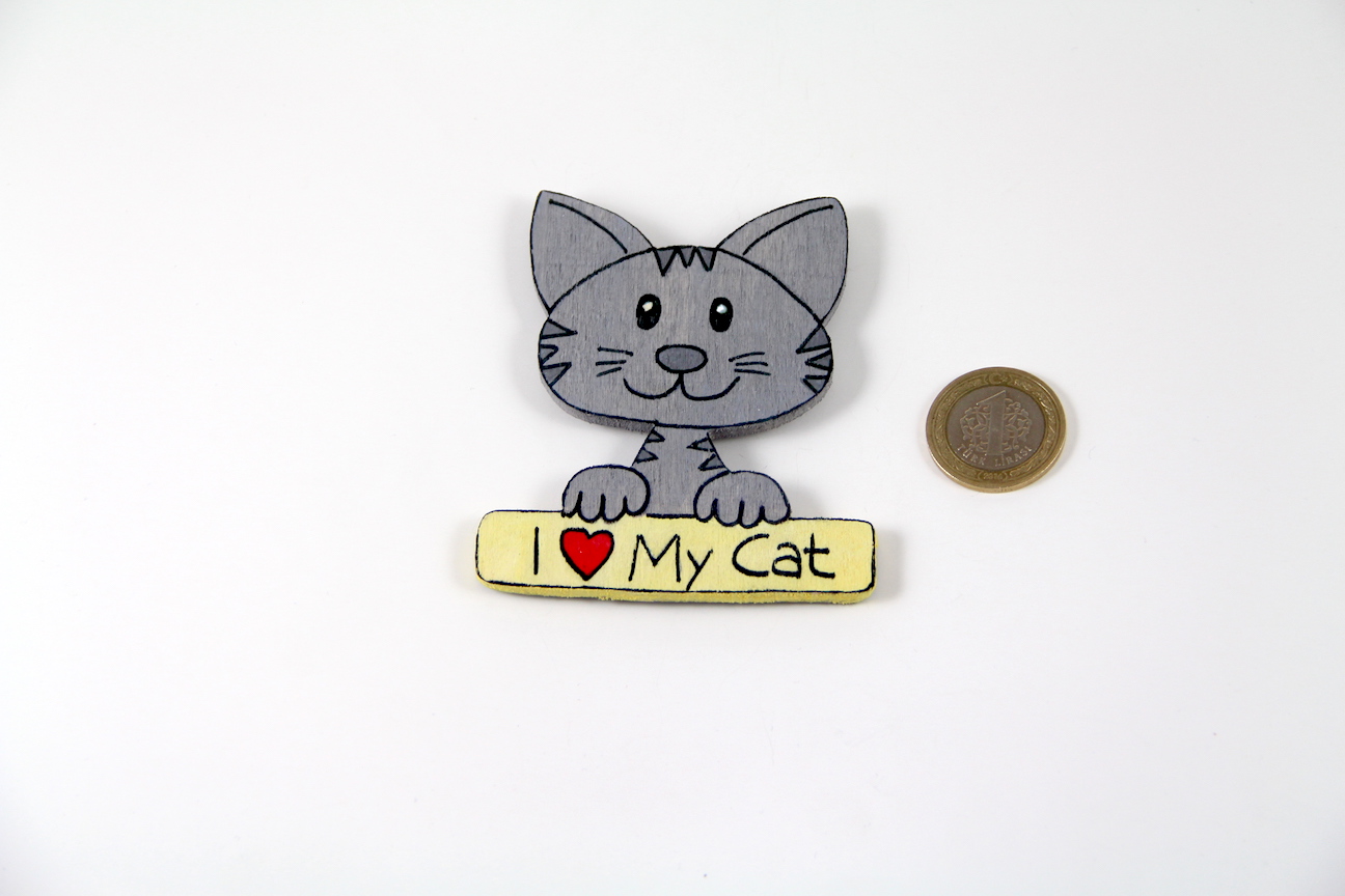 I-love-my-cat-magnet2 I Love My Cat Kedili El Boyaması Ahşap Magnet