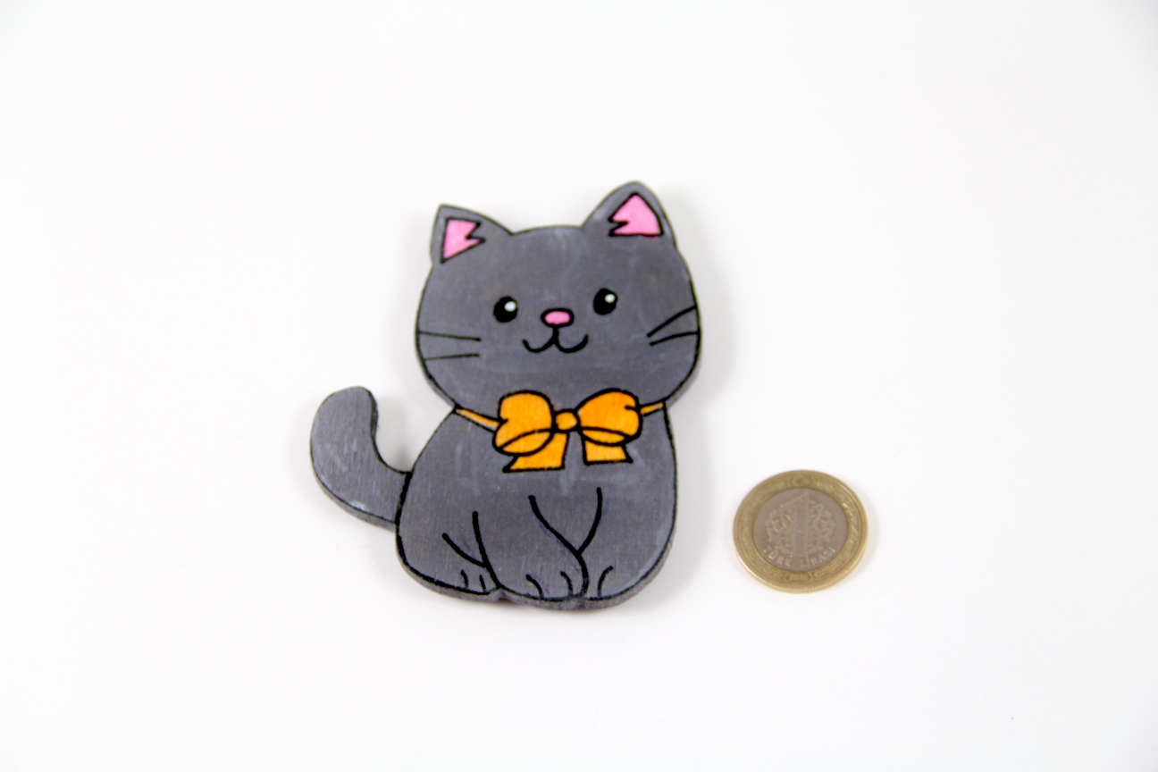uslu-kedi-magnet2 Uslu Kedili El Boyaması Ahşap Magnet